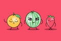 cute colorfull kawaii fruits cartoon characters vector set