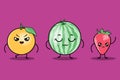 cute colorfull kawaii fruits cartoon characters vector set