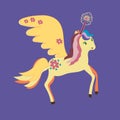 Fantasy colorful magic unicorn poster, greeting card, fabric, wallpaper, t-shirt. Miracle fairytale colorful unicorn