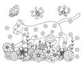 Cute coloring book with a cat in flowers. Royalty Free Stock Photo