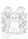 Cute coloring book with cat in flowers. Royalty Free Stock Photo
