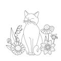Cute coloring book with cat in flowers. Royalty Free Stock Photo