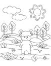 Cute coloring book with a funny lamb, sun, grass, trees. For the youngest kids. Black sketch, simple shapes, silhouettes Royalty Free Stock Photo