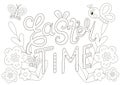 Cute coloring page for easter with scandinavian style lettering and butterfliy chatacters Royalty Free Stock Photo