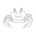 Cute coloring page for kids with cartoon crab. Cartoon vector illustration for children isolated on white background. Royalty Free Stock Photo