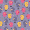 Cute colourful bird hand drawn seamless pattern.