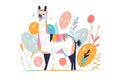 Cute colourful summer llama illustration. Generative ai Royalty Free Stock Photo