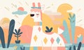 Cute colourful summer llama illustration. Generative ai