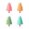 Cute colourful winter trees. Xmas Decoration in cartoon style. Winter holiday element. Vector illustration