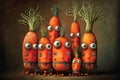 Cute comic carrot with big eyes, digital surreal painting
