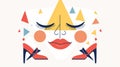 Cute comic character with calm peaceful face, closed eyes, lips. Cartoonish creative triangle in peace and zen. Flat