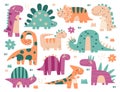Cute comic dinosaur babies, funny dino kids, lovely dragon monster character vector illustration