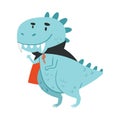 Cute comic dinosaur in vampire costume. Adorable animal dressed for carnival or masquerade party cartoon vector Royalty Free Stock Photo