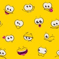 Cute comic seamless pattern with funny faces