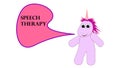 Cute comic unicorn saying speech therapy