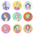 Cute comics anime girl emotion sticker isolated Royalty Free Stock Photo