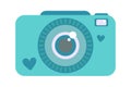 Cute compact photo instant camera with hearts in simple flat cartoon style. Vector illustration clip art. Icon, modern minimalist Royalty Free Stock Photo