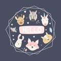 Cute composition, design in pastel colors with adorable animals