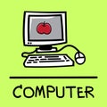 Cute computer hand-drawn style, vector illustration. Royalty Free Stock Photo