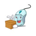 Cute computer mouse cartoon character having a box Royalty Free Stock Photo