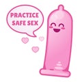 Cute condom say Practice safe sex. Contraception, sex education banner