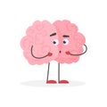 Cute confused human brain character, nervous and shy emoticon