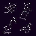 Cute constellations and stars in doodle style. Vector black and white illustration on the theme of space Royalty Free Stock Photo