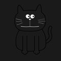 Cute contour cat. Flat design. Black background.