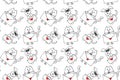 Cute contour little dogs and cats with love letters and hearts. Vector Seamless pattern. Hand drawn doodle. Background and texture