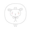 Cute contour sheep with crown, bow and pink cheeks