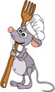 Cute cook mouse with big wood fork