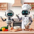 Cute cook robot cooking in the kitchen.