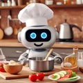 Cute cook robot cooking in the kitchen.