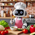 Cute cook robot cooking in the kitchen.