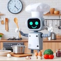 Cute cook robot cooking in the kitchen.