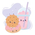 Cute cookie and donut milkshake kawaii cartoon character