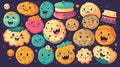 Cute cookies with different emotions. cartoon style