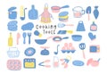 Cute Cooking Equipment illustration set in kawaii flat design hand drawing