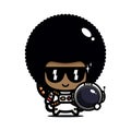 A cute and cool afro male cartoon character wearing sunglasses and an astronaut costume