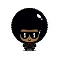 A cute and cool afro male cartoon character wearing sunglasses and a suit