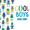 Cute cool boys robots background Royalty Free Stock Photo