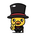 Cute and cool duck animal master cartoon character wearing suit and hat