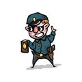 Cute cool policeman in uniform and cap show his police badge Royalty Free Stock Photo