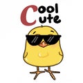 cute cool yellow chick sunglasses and text drawing illustration white background Royalty Free Stock Photo