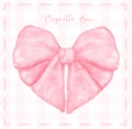 Cute coquette aesthetic pink bow in vintage heart shape ribbon style watercolor