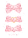 Cute coquette aesthetic pink bows in vintage ribbon style watercolor collection