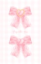 Cute coquette aesthetic pink bows in vintage ribbon style watercolor collection