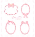 Cute coquette aesthetic pink frame ribbon bow in vintage style watercolor collection Royalty Free Stock Photo