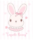 Cute Coquette bunny face with bow Cartoon, sweet Retro Happy Easter spring animal