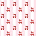 cute coquette pattern seamless red cherries with ribbon bow isolated on white background Royalty Free Stock Photo